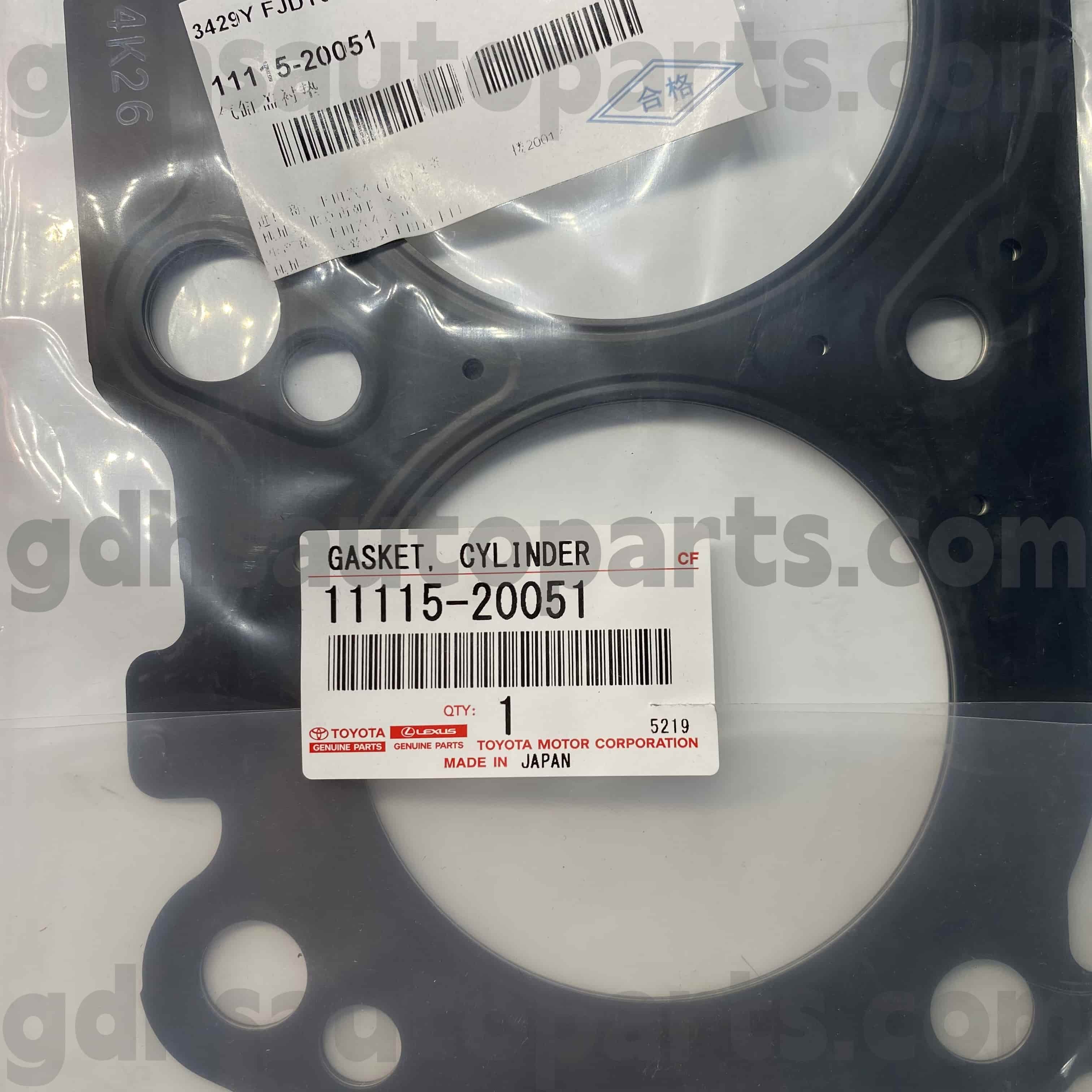 11115-20051 Kluger HV, Harrier HV, Lexus ES300/330 용 Toyota Genuine Parts 실린더 커버 고무 링